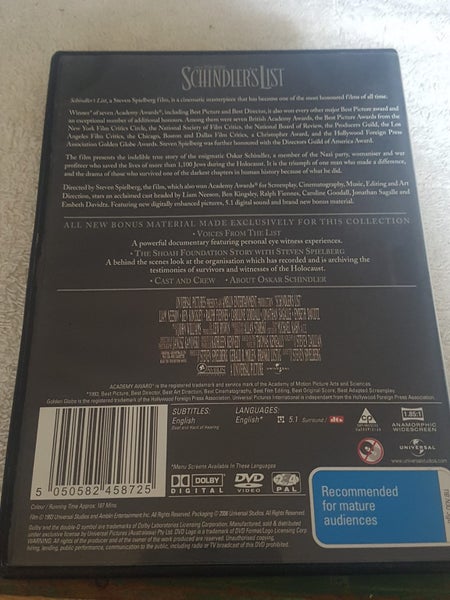 DVD. Schindler's List. Good story. Good condition