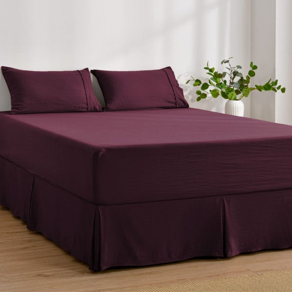 Dreamaker Superfine Washed Microfibre Pleated Valance Cherry King Bed Carousel 2