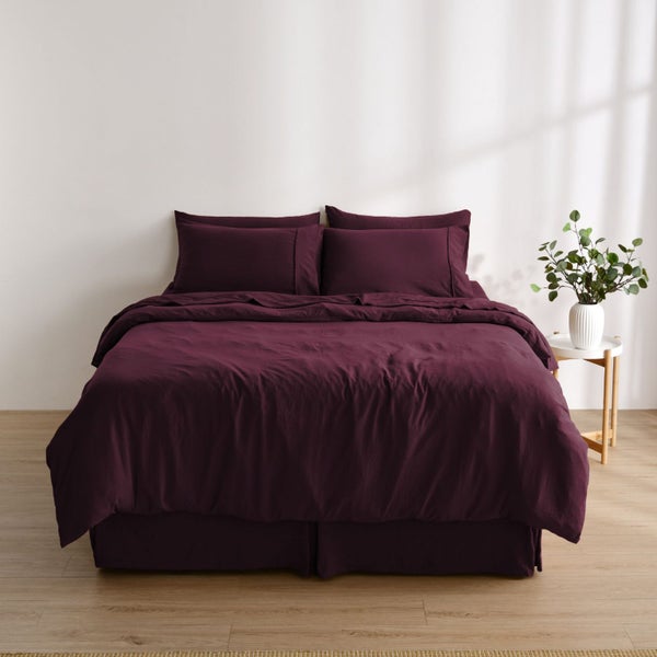 Dreamaker Superfine Washed Microfibre Pleated Valance Cherry King Bed Carousel 7