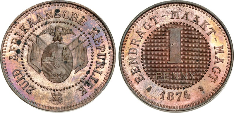 South Africa 1874 Penny - NGC Graded MS62BN - Mintage = 100 Only Carousel 3