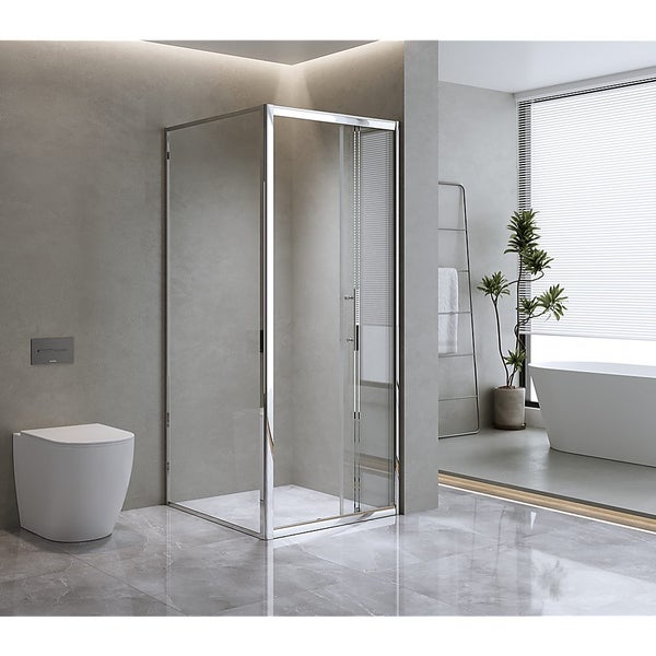 Della Francesca 40Mm Contemporary Corner Sliding Chrome Shower Screen 86X92cm Carousel 1