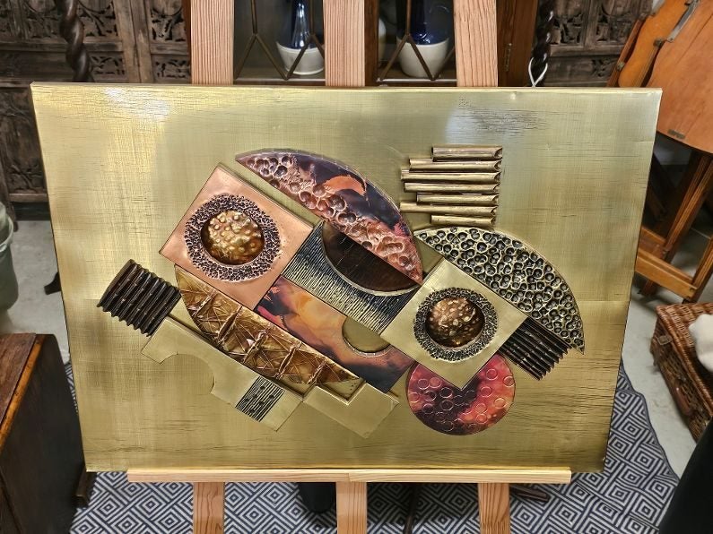 1970's Stephen Chun (Hong Kong) Brutalist Wall Sculpture in Mixed Metals. Carousel 2