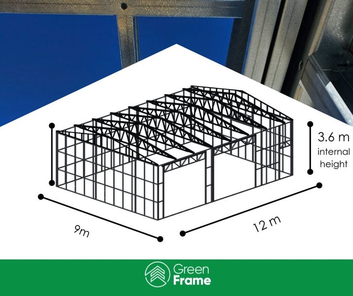 9x12m Green Frame Steel Kitset – Sleepout, Tiny Home or Garage Frame Carousel 1