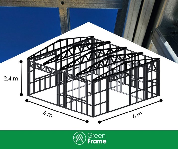 6x6m Green Frame Steel Kitset – Sleepout, Tiny Home or Garage Frame Carousel 1
