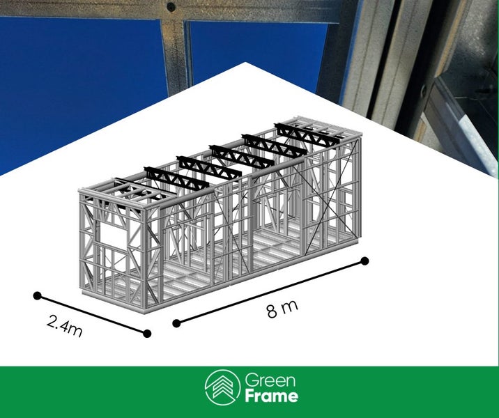 8 x 2.4m Green Frame Steel Kitset – Tiny Home Carousel 1