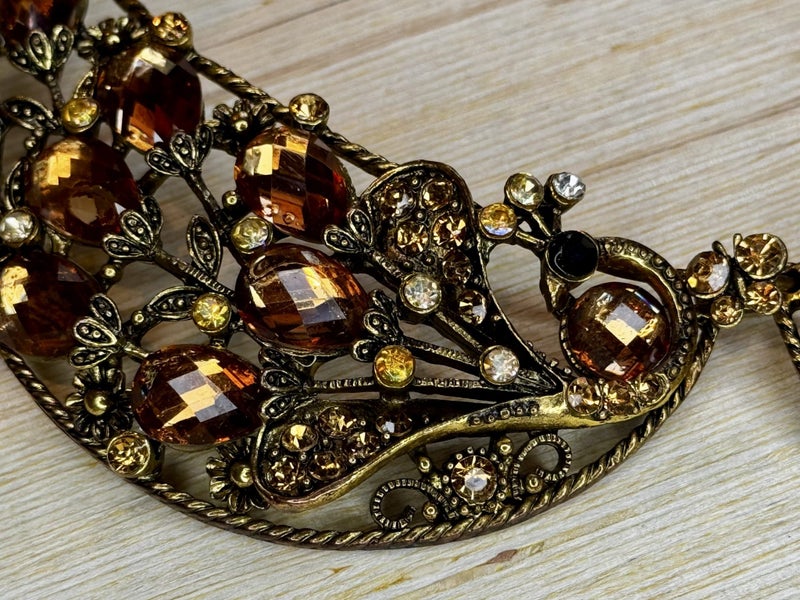 Vintage Style Statement Bib Necklace - Amber & Gold Tones - Boho Chic Carousel 2