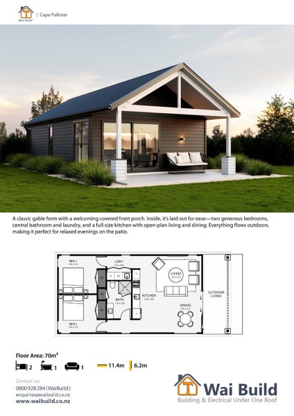 70m² 2 Bed Granny Flat Kit + Alfresco area – Cape Palliser Design Carousel 2
