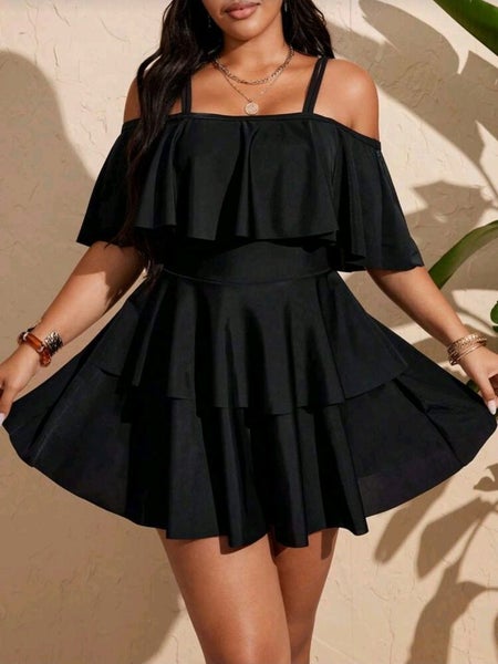 Swim Lushoire Plus Size Women 2pcs/Set Black Swimsuit Skirt For Summer Carousel 1