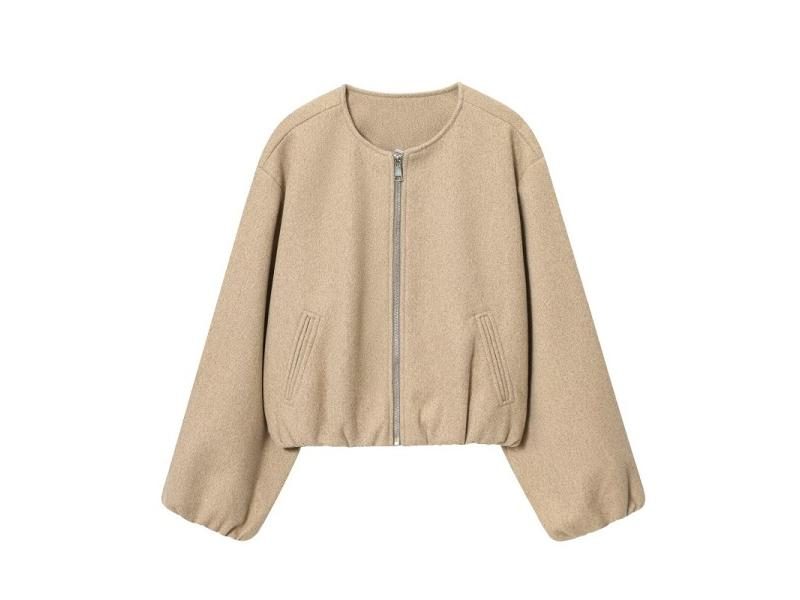 Black Soft Cropped Bomber Jacket For Women Long Sleeve Carousel 1