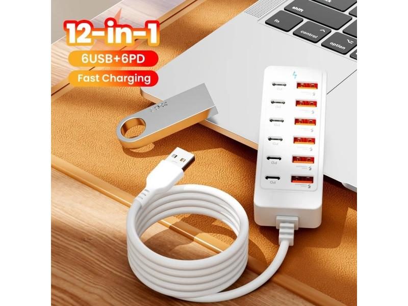 12-in-1 USB Splitter Socket 6USB 6PD Fast Charging Station For Home Office Carousel 1
