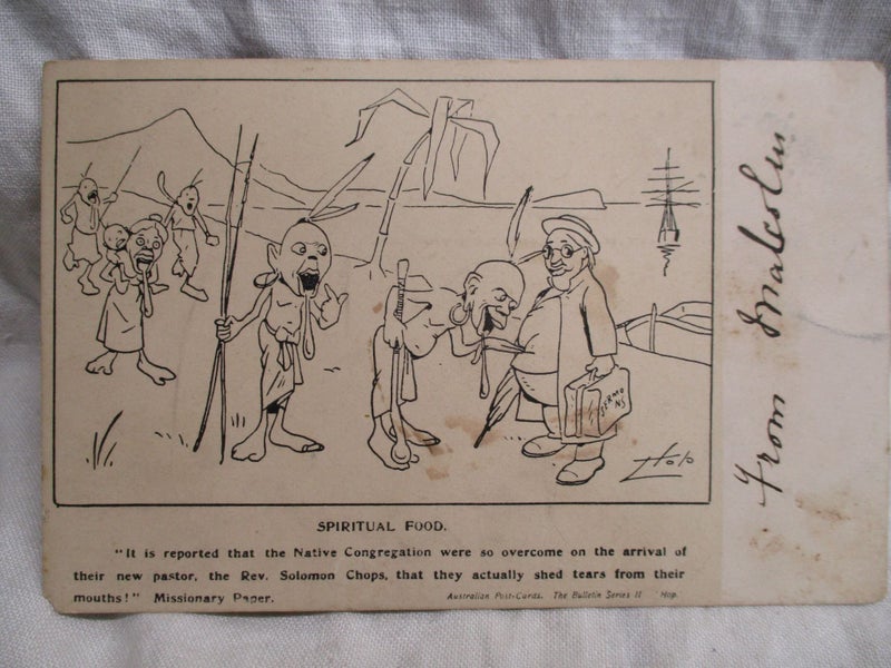 RARE - Spiritual Food Rev Solomon Chops - Artist Comic Postcard - PC 3247 Carousel 1
