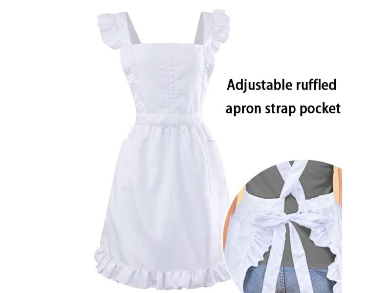 Retro White Apron With Pockets For Kitchen Baking Carousel 1