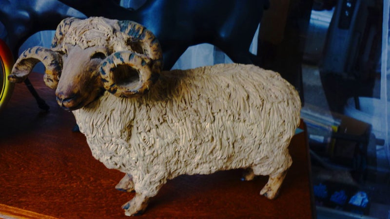 AMAZING POTTERY HORNED SHEEP Carousel 1