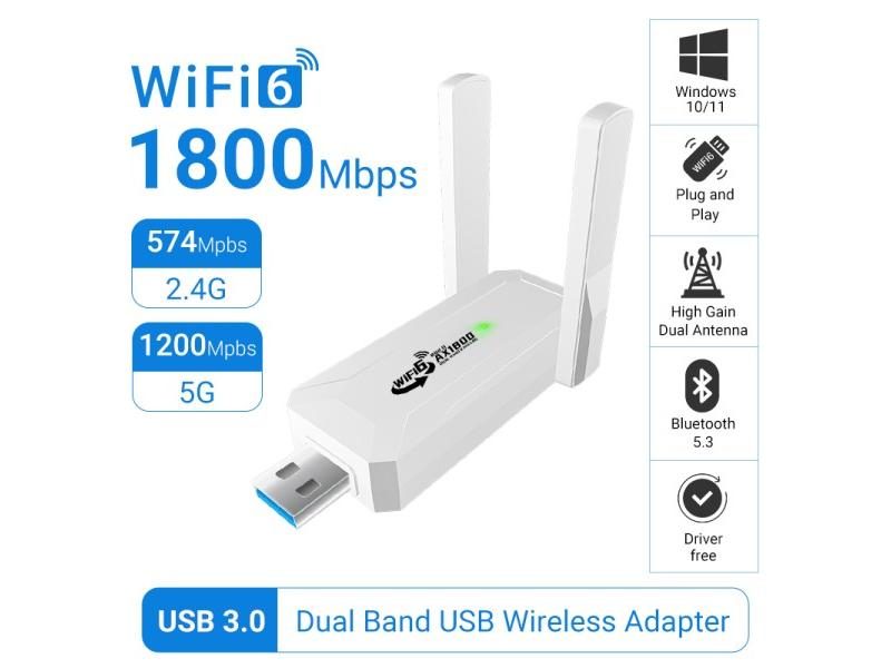 WiFi6 AX1800 USB3.0 Adapter Dual Band Antennas Receiver Dongle Carousel 1