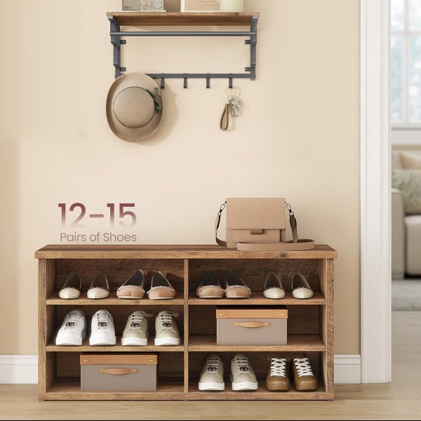 Karla 6-Compartment Shoe Bench - Honey Brown Carousel 2