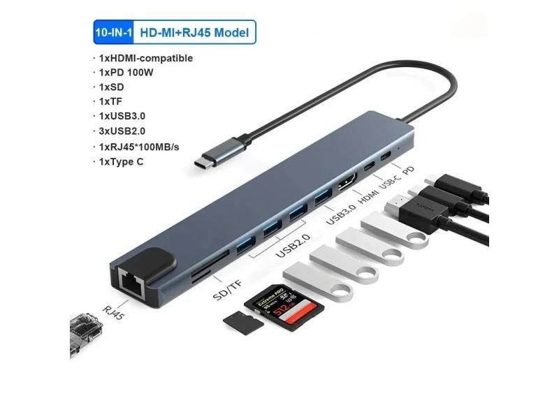11 Ports USB C Docking Station For PC Laptop With RJ45 HDMI VGA Card Slots Carousel 1