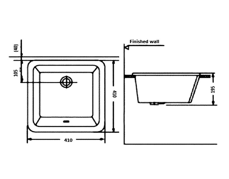 END OF LINE - CUBE SQUARE UNDERMOUNT BASIN 410 X 410 C/W OVERFLOW Carousel 2
