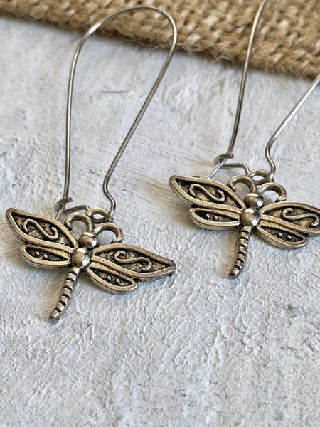 Gorgeous Dragonfly Pendant Earrings - Stainless Steel Hooks Carousel 1