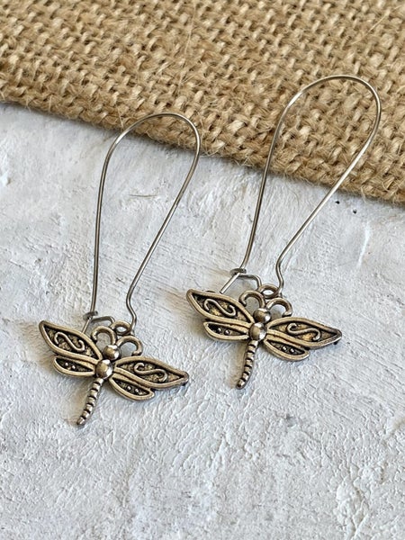 Gorgeous Dragonfly Pendant Earrings - Stainless Steel Hooks Carousel 2
