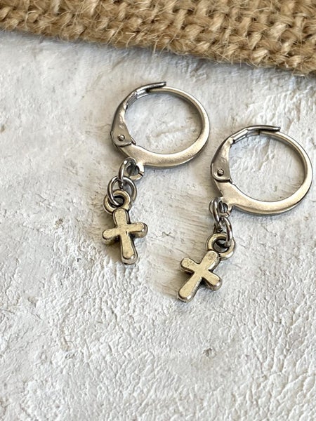 Tiny Little Cross Huggie Hoop Earrings Carousel 2