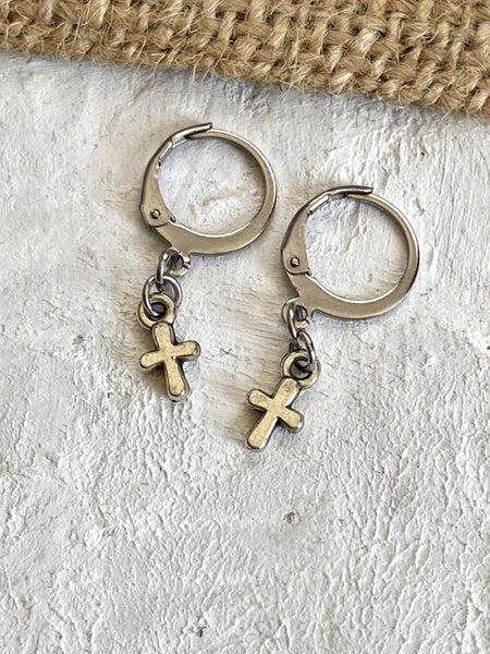 Tiny Little Cross Huggie Hoop Earrings Carousel 3