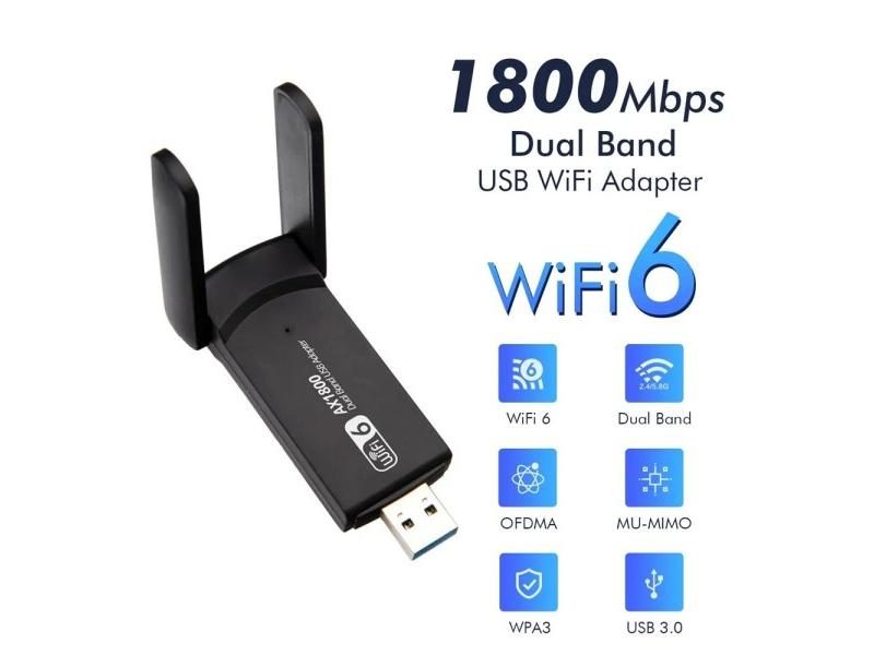 WiFi 6 USB Adapter 1800Mbps 2.4G/5G Wireless Network Card For PC Carousel 1