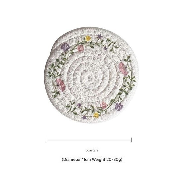 Elosung (Flowers) Cotton Rope Woven Placemats Set Of 5 11Cm Diameter Heat Resist Carousel 1