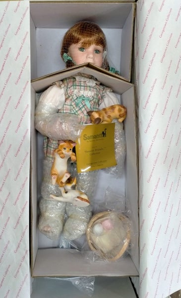 Georgetown Collection Samantha Favorite Friends porcelain doll / cats NEW IN BOX Carousel 1