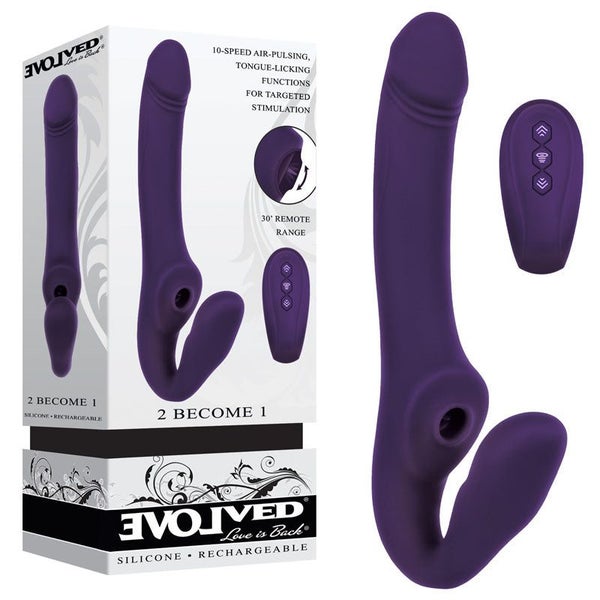 Evolved 2 Become 1 Purple 23.5 Cm Usb Rechargeable Strapless On With Remote Carousel 1