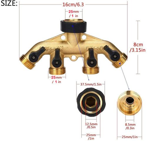 Brass 4 Way Garden Hose Tap Connector Adapter Garden Irrigation Carousel 1