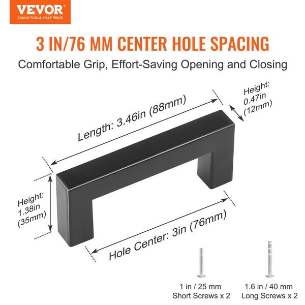 Vevor 10 Pack Cabinet Pulls 3In / 76Mm Center To Slim Square Kitchen Drawer Stai Carousel 2