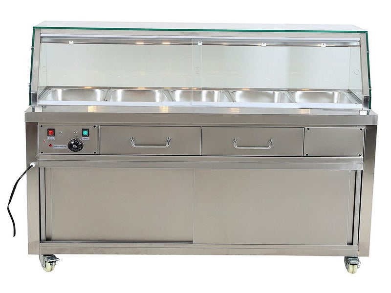 1.8m Heated Bain Marie Food Warmer Display - 5x 1/1GN Pan Capacity Carousel 1