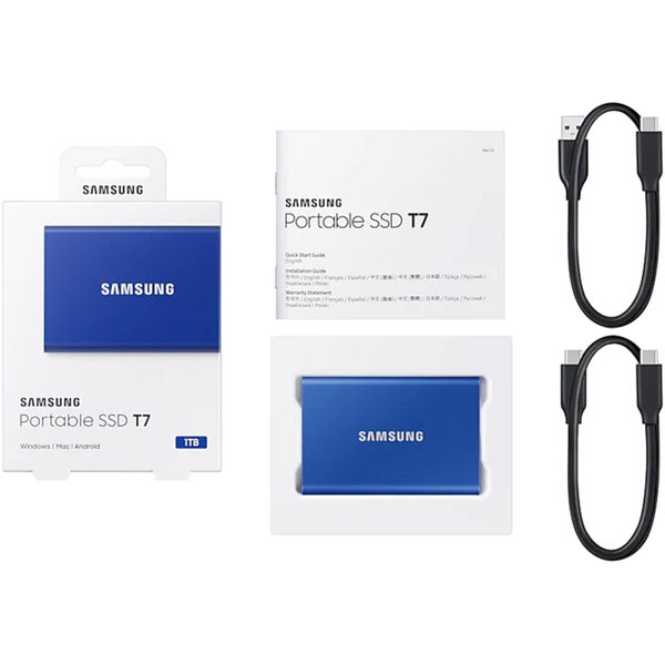 Samsung T7 1TB Portable External SSD - Indigo Blue - USB 3.2 Gen2 (10Gbps) - Carousel 12