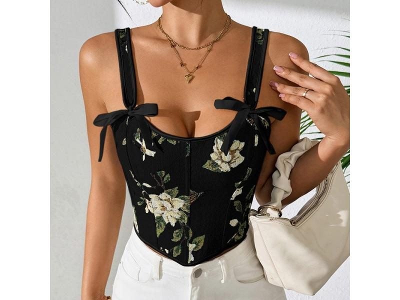 Floral Printing Double Strap Chest Support Body Shapewear Carousel 1