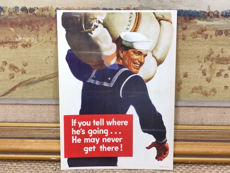 WWII Propaganda Postcard 1943 John Falter Navy Sailor Careless Talk Carousel 1
