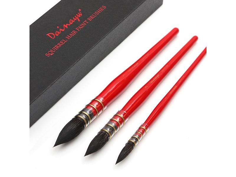 3 Round Squirrel Hair Watercolor Brush Set For Art Painting Carousel 1