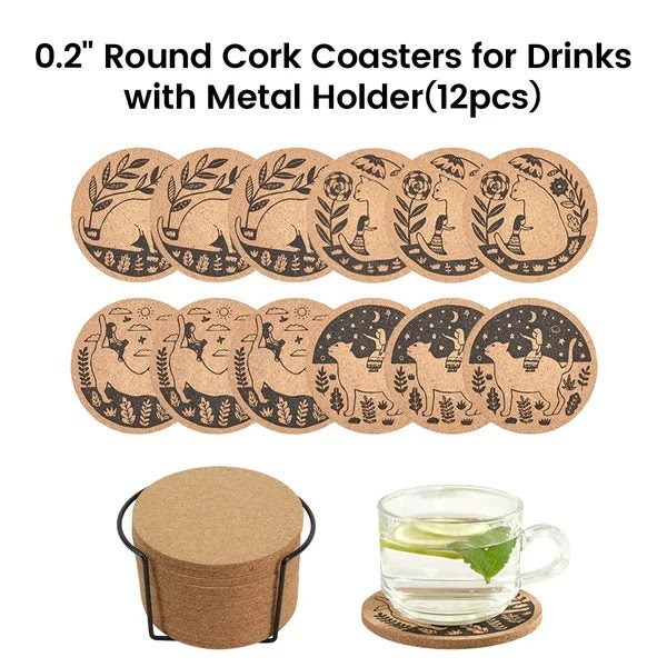 5mm Round Cork Coasters (12pcs) with Stand Carousel 1