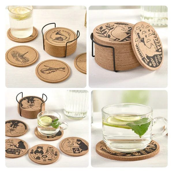 5mm Round Cork Coasters (12pcs) with Stand Carousel 2