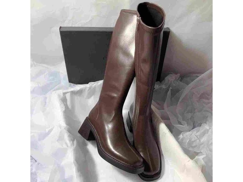 Thick Heel Knee High Boots With Side Zippers For Women Carousel 1