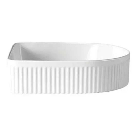 Linea Arch 415mm Fluted Soft Square Vessel Basin – Gloss White Carousel 2