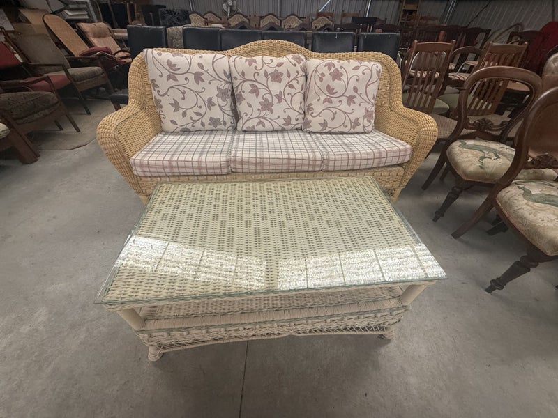 Cane 3 Seater Sofa & Coffee Table Carousel 1