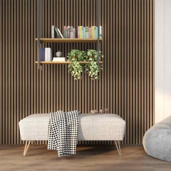Acoustic Slat Wall Panels 2.88m² Walnut 2x Panels - W 600mm x H 2400mm Carousel 16