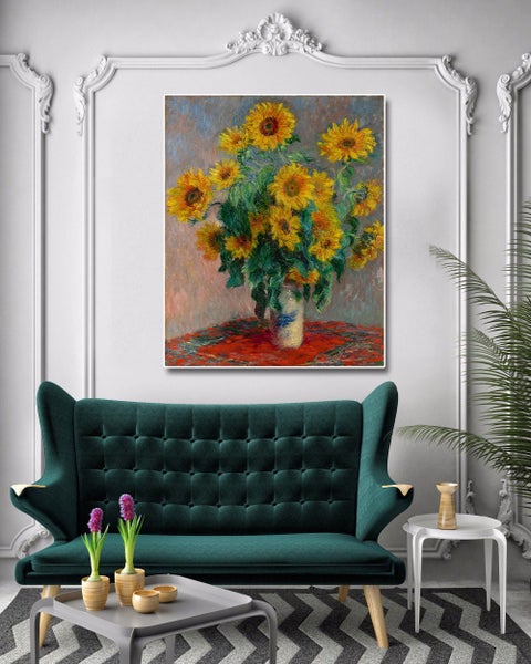 Framed $1 RESERVE 1 Panel Canvas Art Print - Sunflowers by Claude Monet Carousel 3