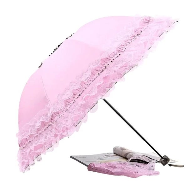 Hod Health & Home Lovely Manual Sun Umbrella Uv Protection Three Fold Lace With Carousel 7