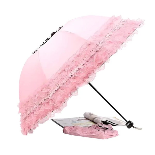 Hod Health & Home Lovely Manual Sun Umbrella Uv Protection Three Fold Lace With Carousel 1
