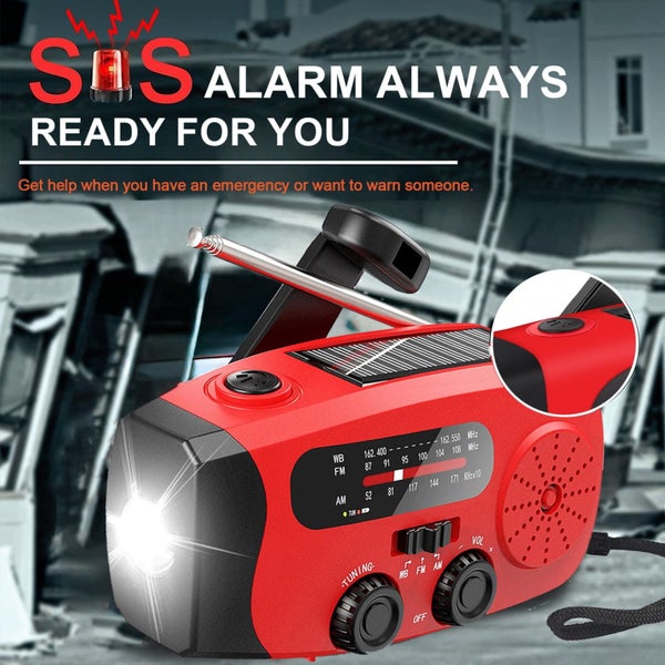 Solar Hand Crank Emergency Radio, Portable NOAA Weather Radio with AM/FM/WB, Carousel 9