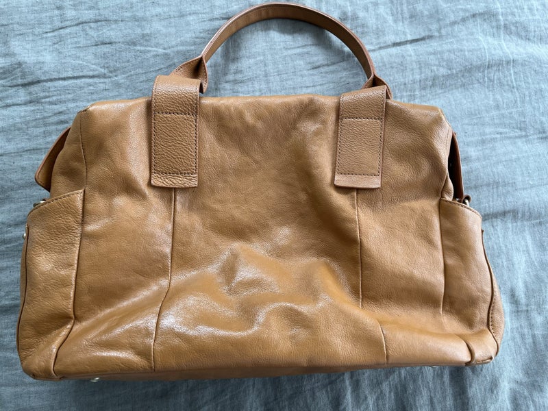 Storksak tan leather nappy baby bag Carousel 2