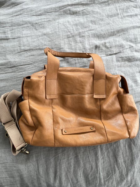 Storksak tan leather nappy baby bag Carousel 1