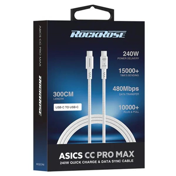 RockRose Asics CC Pro Max 240W USB-C to USB-C Charging Cable - 3m - White - TPE Carousel 2