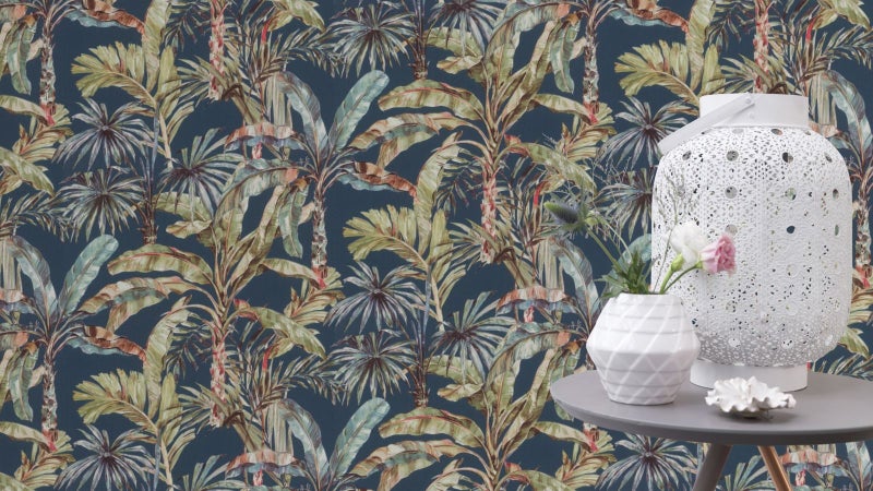 Wallpaper. Tropical Leaves - Navy. #485288 Lot 002. PTW. Carousel 2